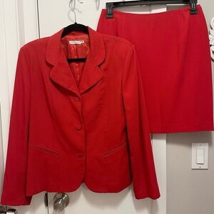 Vintage Walter Womens Red Power Suit 12 Mini Skirt & Blazer Jacket 2Pc USA lined